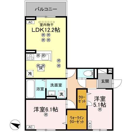 フィオーレガーデン北田宮 A(2LDK/1階)の間取り写真
