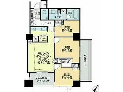 アトラスタワー向ヶ丘遊園(3LDK/15階)の間取り写真