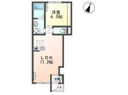 リバーヒルズ中庄(1LDK/1階)の間取り写真
