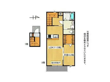 咲田ヒルズ(1LDK/3階)の間取り写真