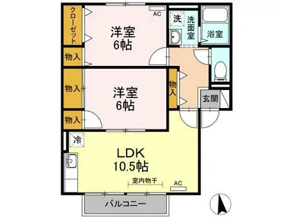 ビューテラス・ユウA棟(2LDK/1階)の間取り写真