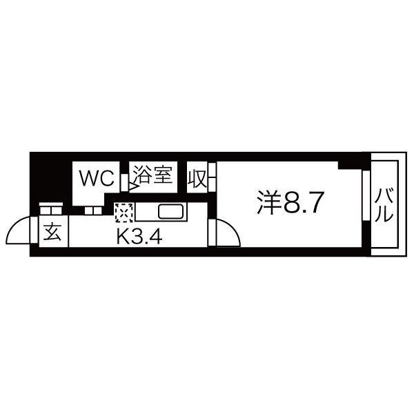 ZERO 千代崎(1K/4階)の間取り写真