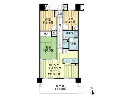 アーベントハイム幕張花見川(3LDK/1階)の間取り写真