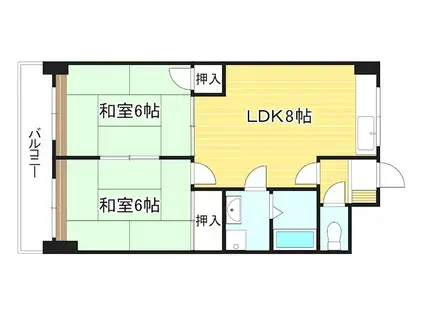 オアシス霧ヶ丘(2DK/2階)の間取り写真