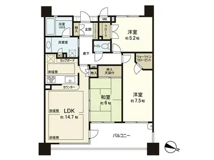 西新二丁目パークホームズ(3LDK/3階)の間取り写真