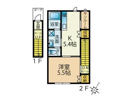 メゾン・ド・パステル台町 F(1DK/2階)の間取り写真