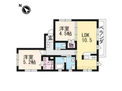 ソレイユ大津(2LDK/1階)の間取り写真