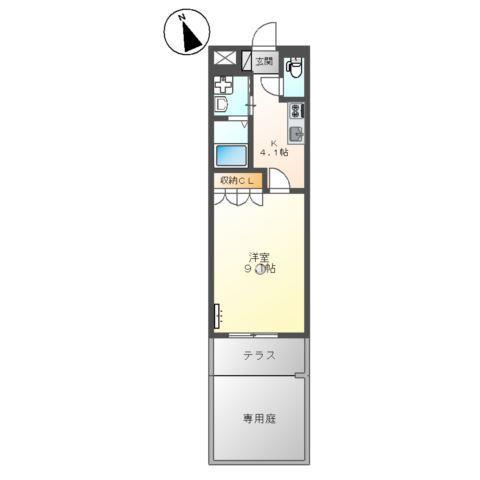 シャトレーン長府(1K/1階)の間取り写真