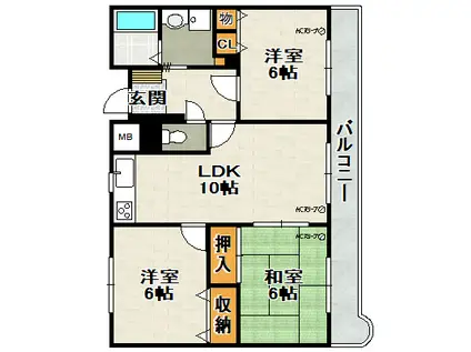 コスモ売布(3LDK/1階)の間取り写真