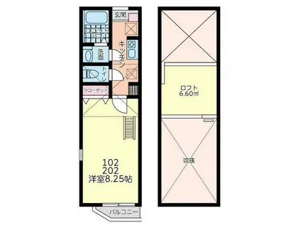 SUNNY TERRACE 和田町(1K/2階)の間取り写真