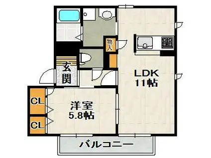 ディアス中山B(1LDK/2階)の間取り写真
