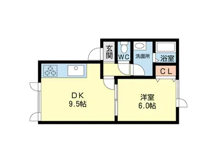 ベルシーヌミドリ(1DK/1階)の間取り写真