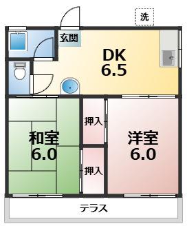 ヴィラ霞(2DK/1階)の間取り写真