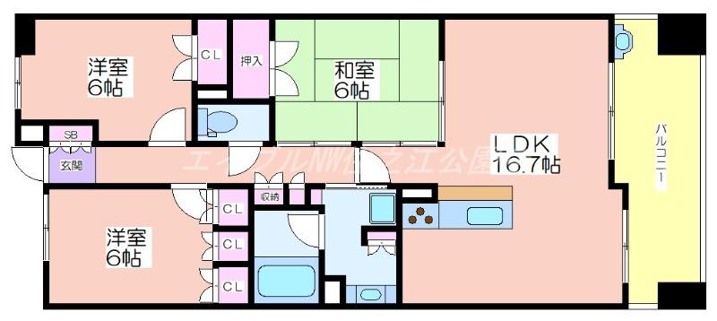 リバーガーデンコスモスクエア(3LDK/11階)の間取り写真