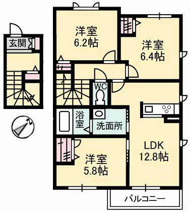 ブリーゼ・モールB棟(3LDK/2階)の間取り写真