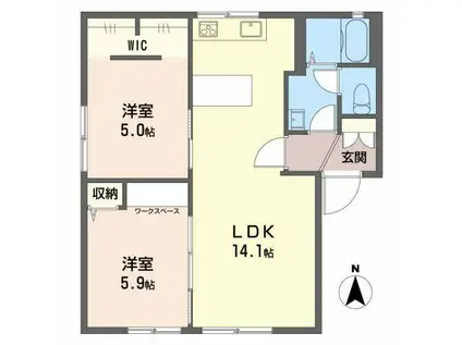 APニシワキ(2LDK/1階)の間取り写真