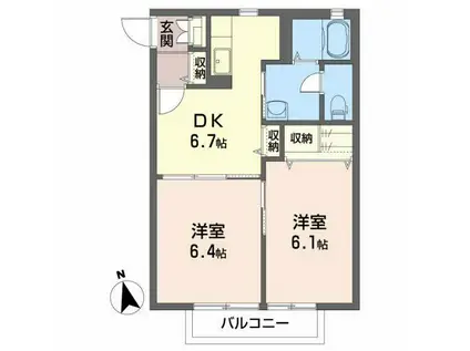 セフィラ旭 A棟(2DK/2階)の間取り写真