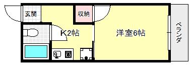 コンドミニアム美園(1K/2階)の間取り写真