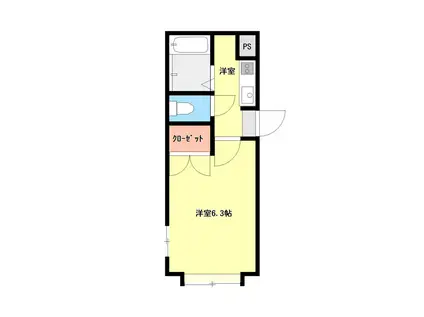 ロード上大川前(1K/4階)の間取り写真