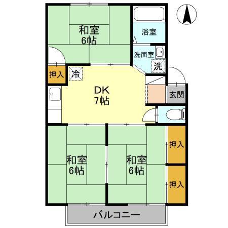 プレジールビューラ A(3DK/1階)の間取り写真