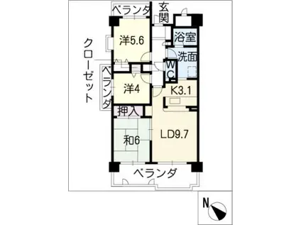 コープ野村四日市鵜の森公園(3LDK/5階)の間取り写真