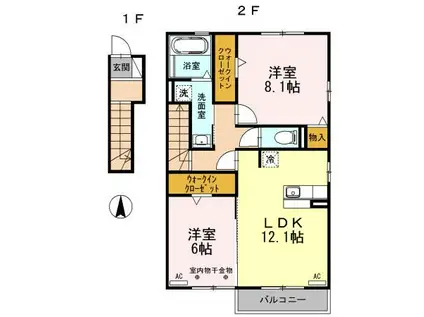 コンフィアンスーフェール D(2LDK/2階)の間取り写真