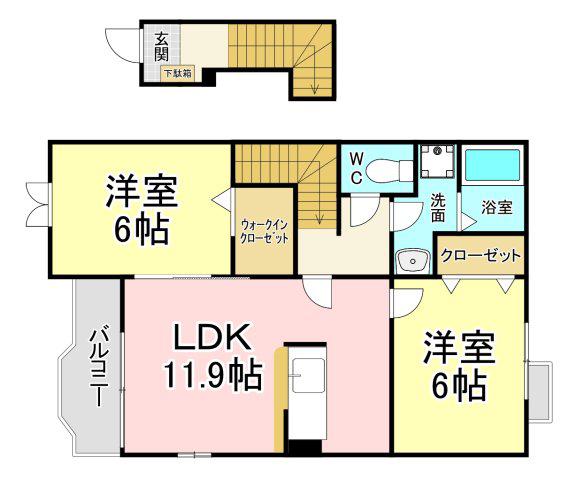 ジュネス馬場A(2LDK/2階)の間取り写真