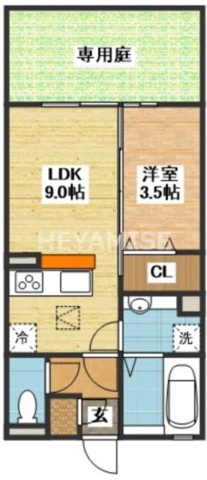 リッチプルメリア(1LDK/1階)の間取り写真