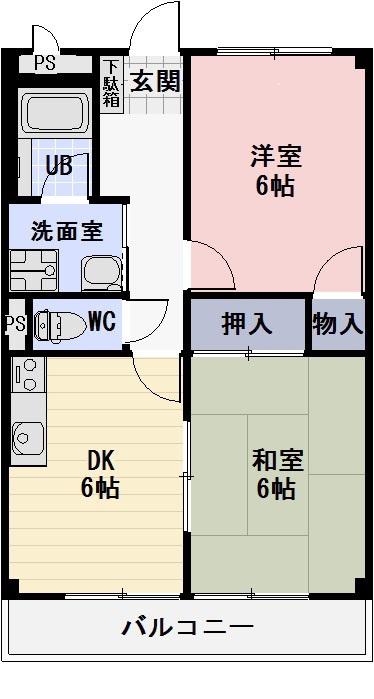 西里ハイツB(2DK/2階)の間取り写真