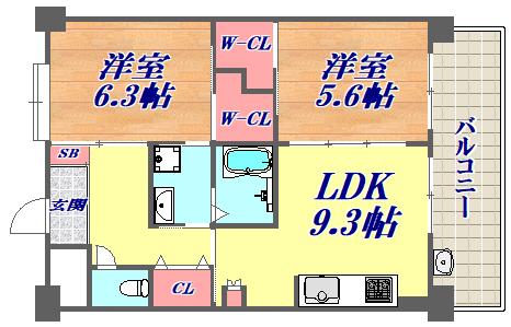 プラマー5番館(2LDK/2階)の間取り写真