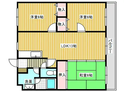 レジデンスコスモスII(3LDK/2階)の間取り写真