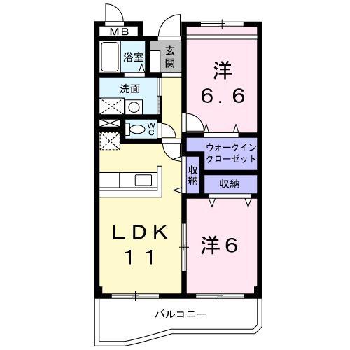 シャルマンコート広沢A(2LDK/2階)の間取り写真