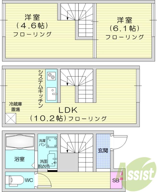 INHERIT木町通(2LDK/1階)の間取り写真