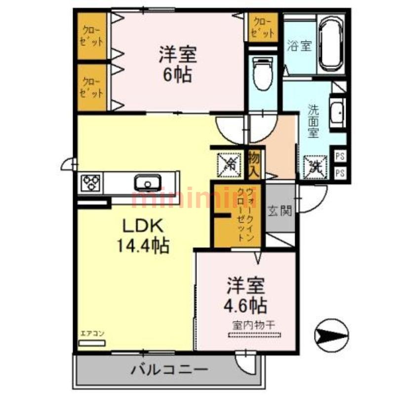 MELLOW STAGE(2LDK/2階)の間取り写真