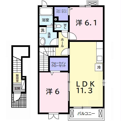 アーヴァンベールA(2LDK/2階)の間取り写真