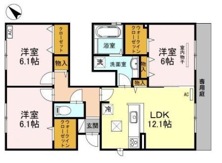 D-ROOM野間弐番館(3LDK/1階)の間取り写真