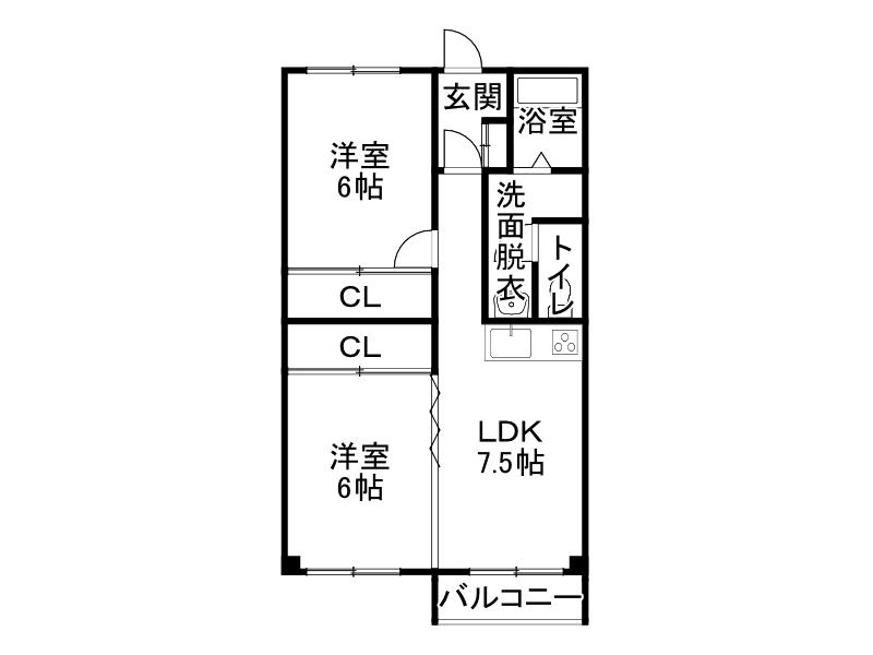 5条ハイツ(2DK/2階)の間取り写真