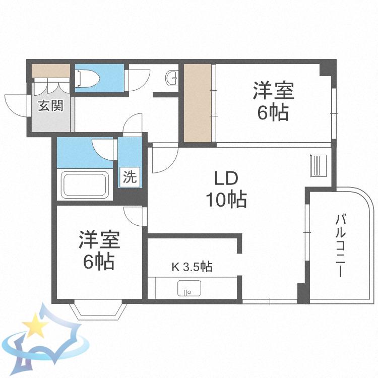 メゾンドブーケパーク(2LDK/6階)の間取り写真