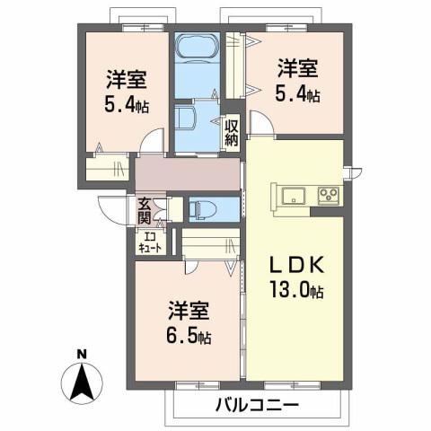 グリーンコート上市(3LDK/3階)の間取り写真