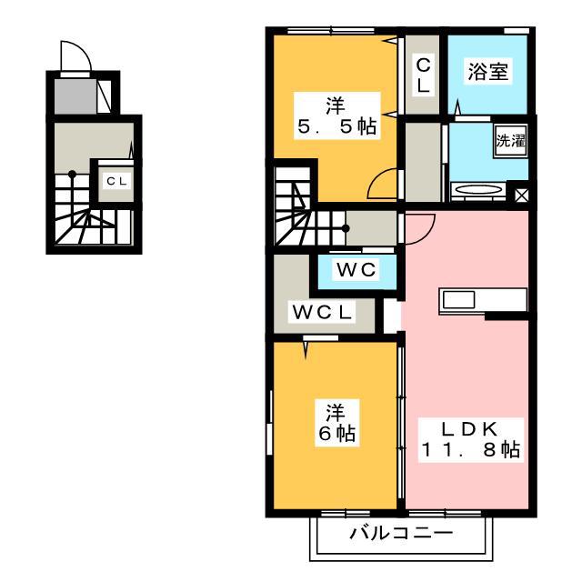 ペピーノ(2LDK/2階)の間取り写真