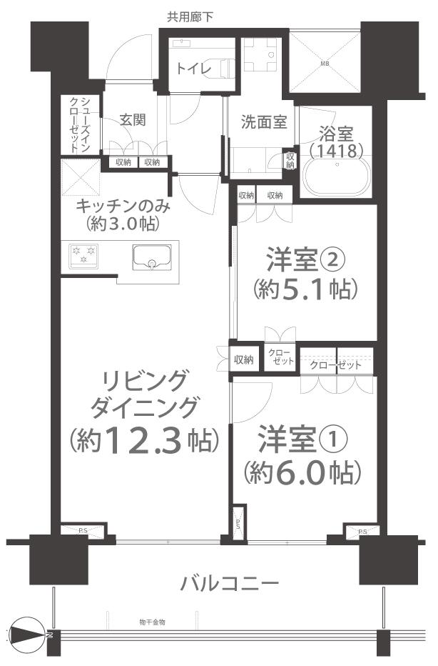 プラウドタワー岡山(2LDK/28階)の間取り写真