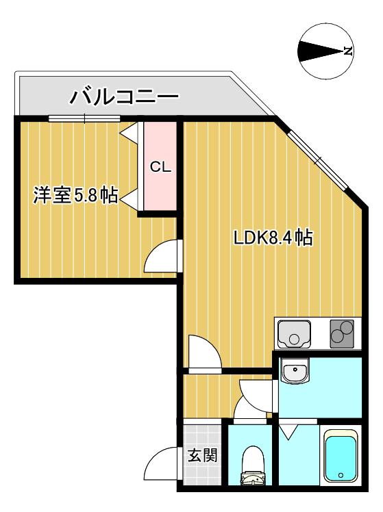 桃山HATCH(1LDK/2階)の間取り写真