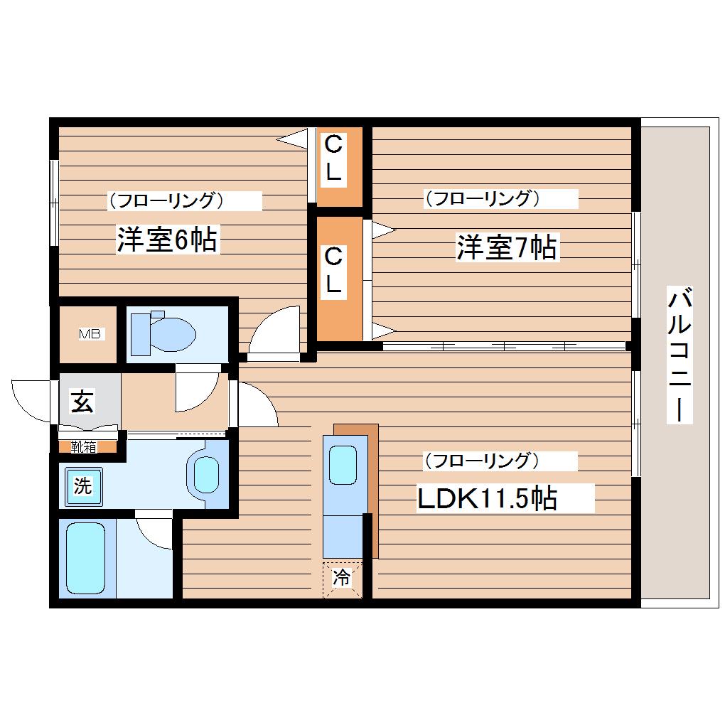 リビングステージ木町通(2LDK/12階)の間取り写真