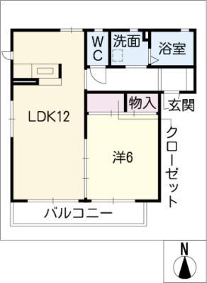 エクレール久手B棟(1LDK/2階)の間取り写真