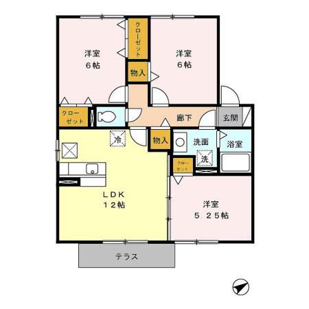 サーフェストヴィレッジSDBA棟(3LDK/1階)の間取り写真