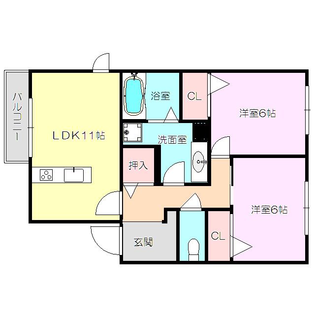 ゲーテッドシティ豊里(2LDK/1階)の間取り写真