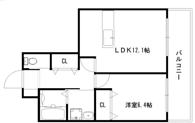 フレーヴァー七瀬川(1LDK/6階)の間取り写真