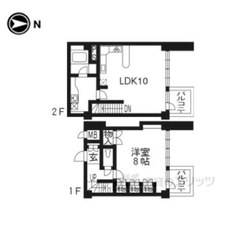 ヴェルビュ二条城東(1LDK/2階)の間取り写真