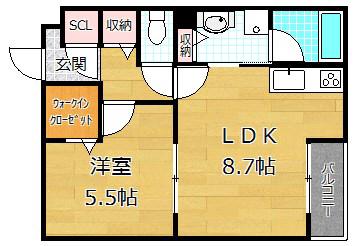 コンフォート枚方元町(1LDK/2階)の間取り写真