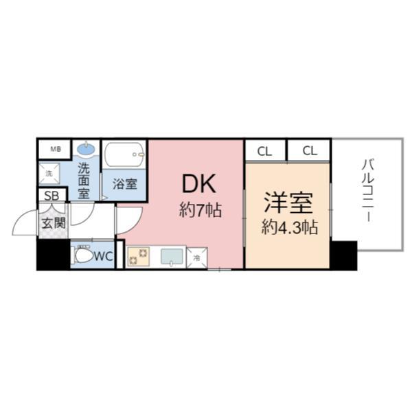 プライマル南森町(1DK/7階)の間取り写真